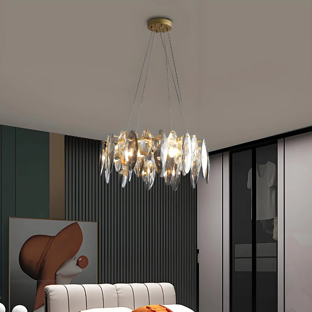 Lampadario a sospensione design moderno in cristallo ad anello per soggiorno