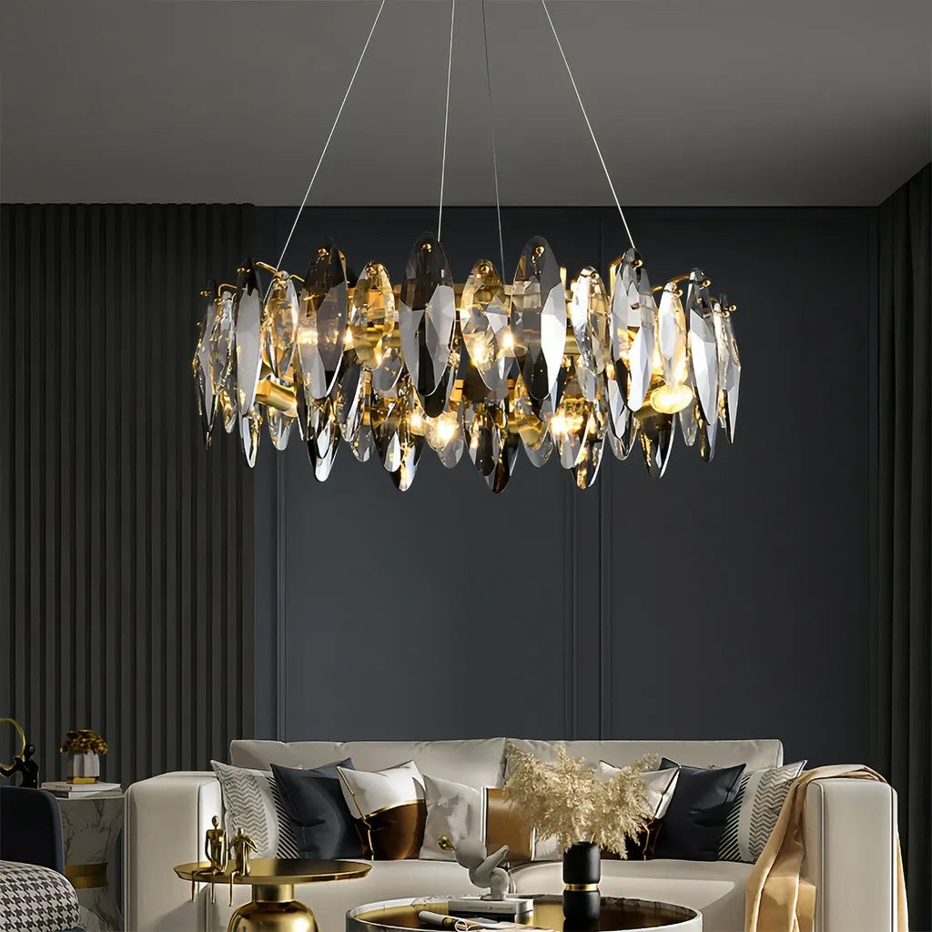 Lampadario a sospensione design moderno in cristallo ad anello per soggiorno