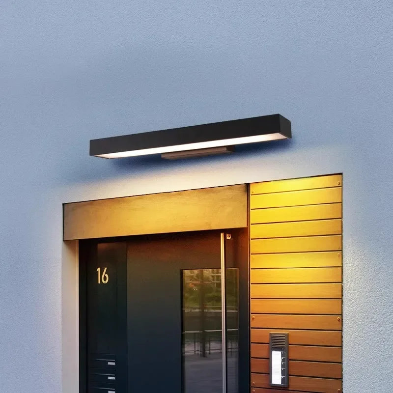Applique per esterno con sensore di movimento a LED moderna lineare in acciaio inox nero
