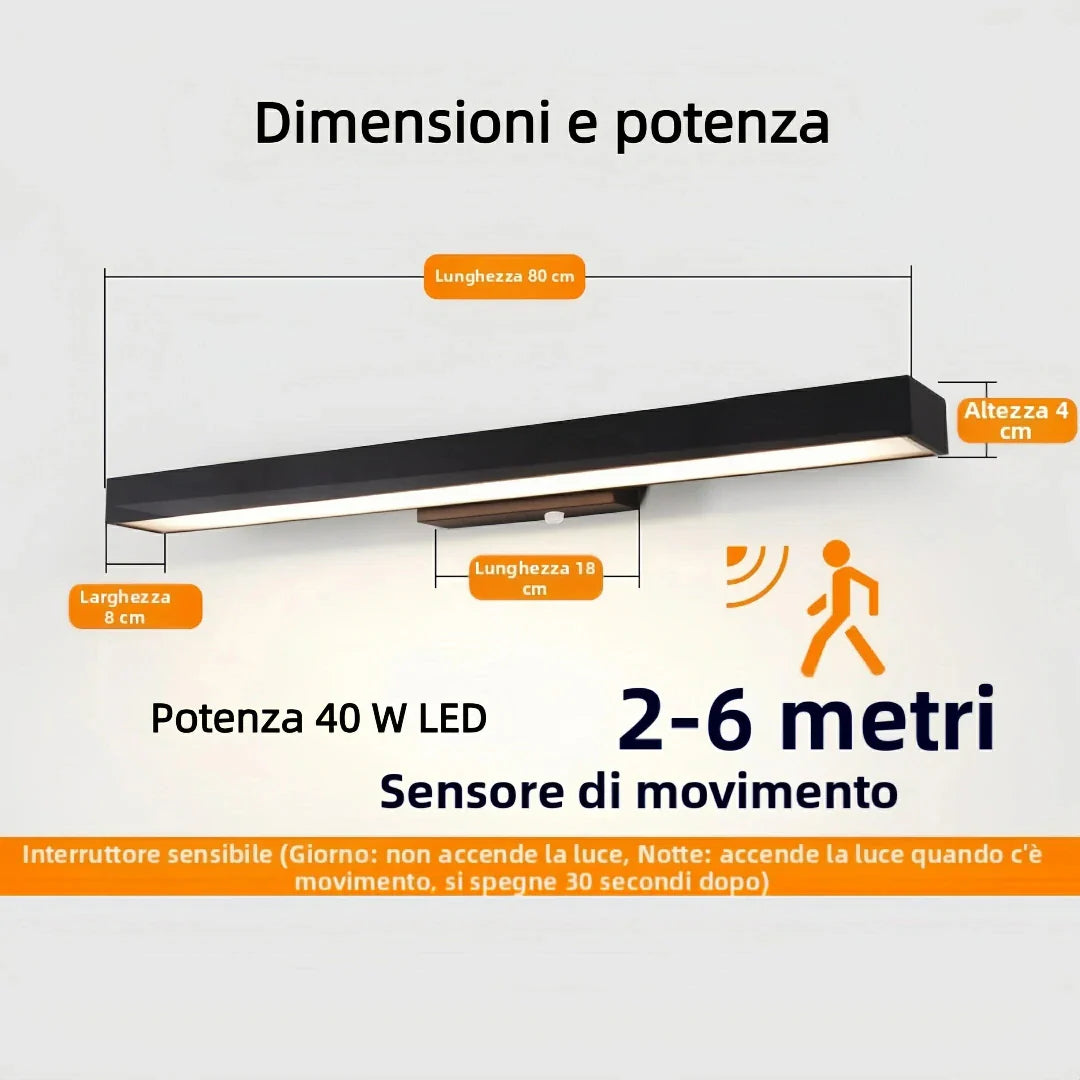 Applique per esterno con sensore di movimento a LED moderna lineare in acciaio inox nero