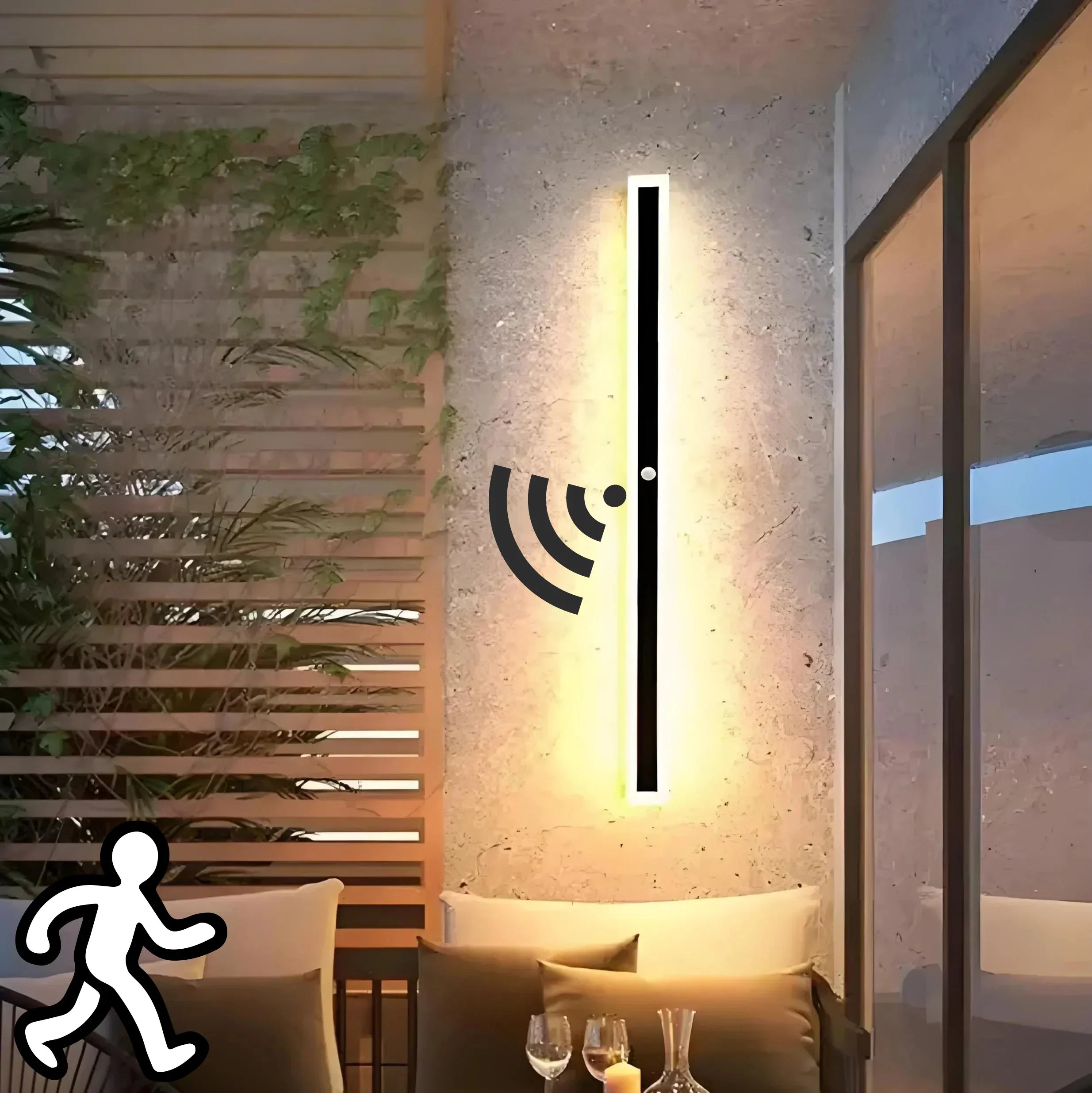 Applique barra LED da esterno a emissione luminosa perimetrale con sensore di movimento