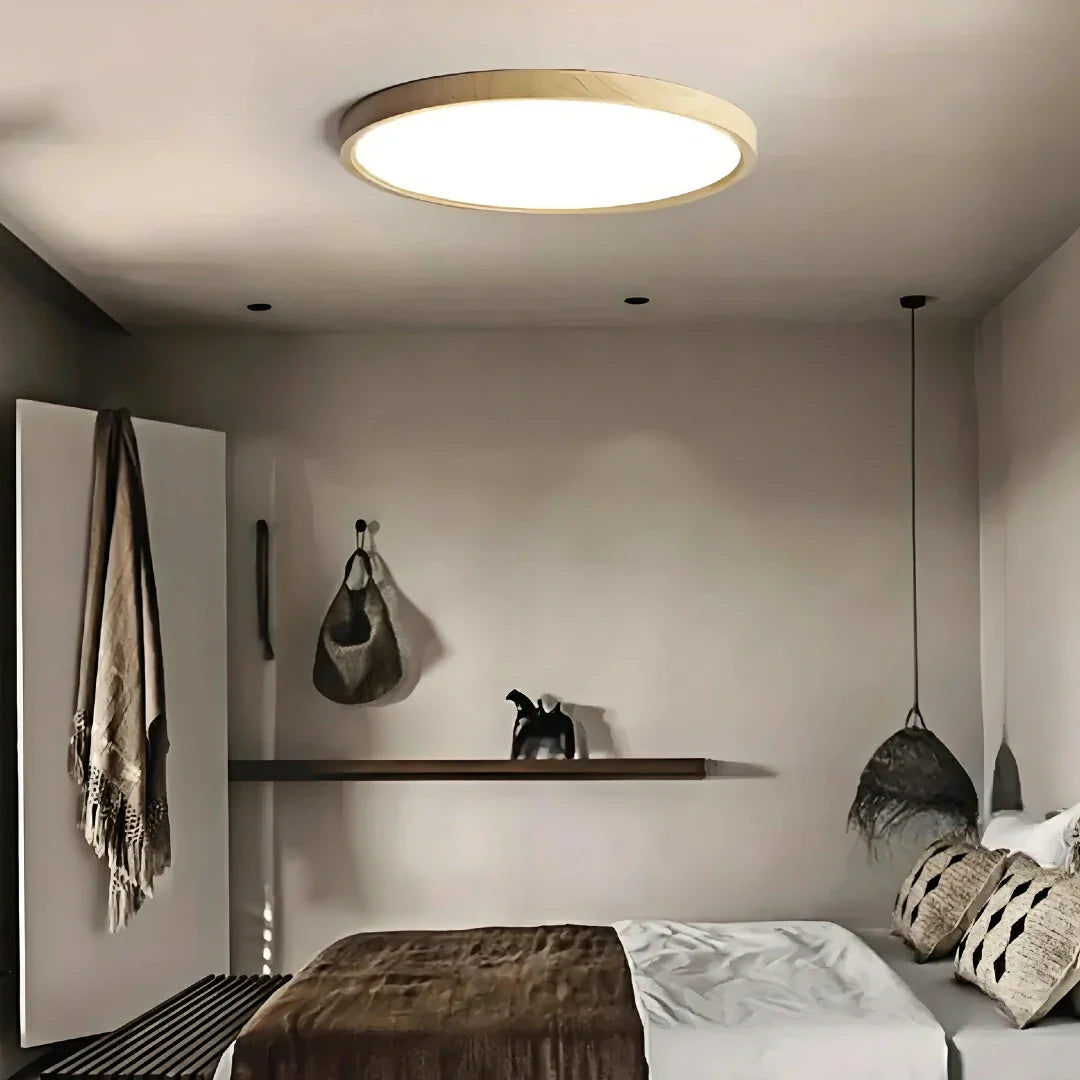 Plafoniera LED a soffitto rotonda ultrasottile in stile nordico effetto legno dimmerabile per camera da letto