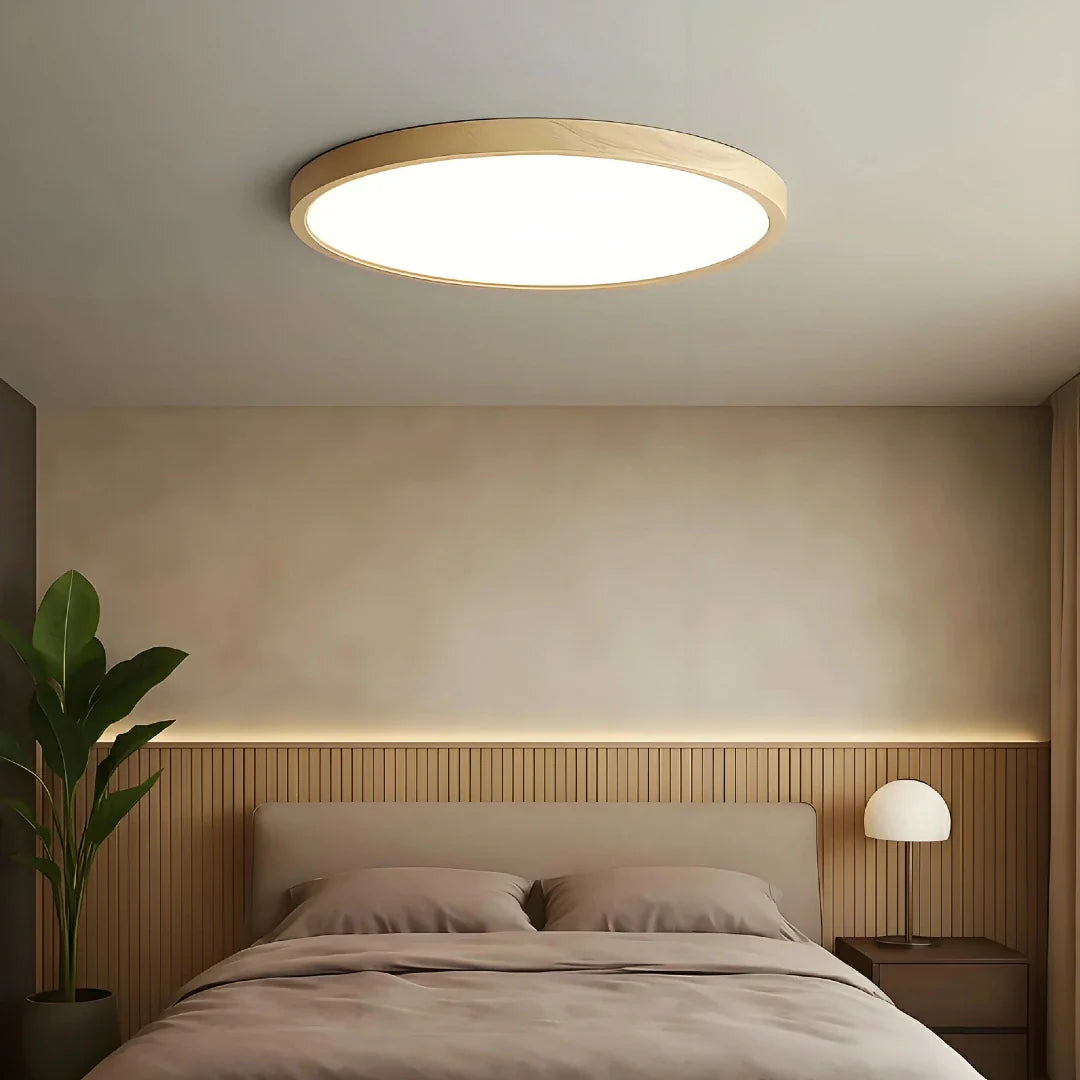 Plafoniera LED a soffitto rotonda ultrasottile in stile nordico effetto legno dimmerabile per camera da letto
