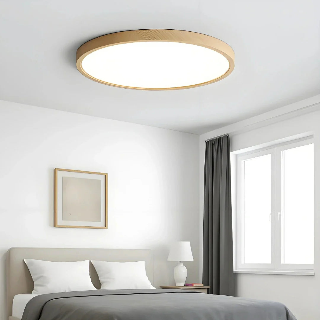 Plafoniera LED a soffitto rotonda ultrasottile in stile nordico effetto legno dimmerabile per camera da letto
