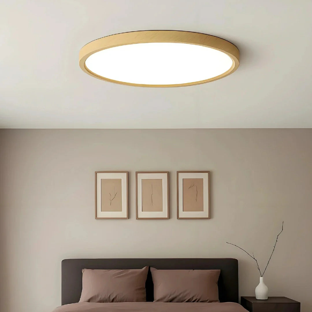 Plafoniera LED a soffitto rotonda ultrasottile in stile nordico effetto legno dimmerabile per camera da letto