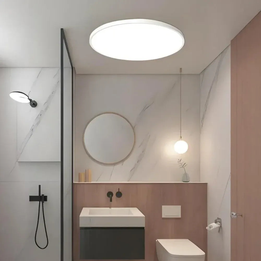 Plafoniera LED da soffitto slim rotonda minimal dimmerabile per bagno spessore da 2 cm