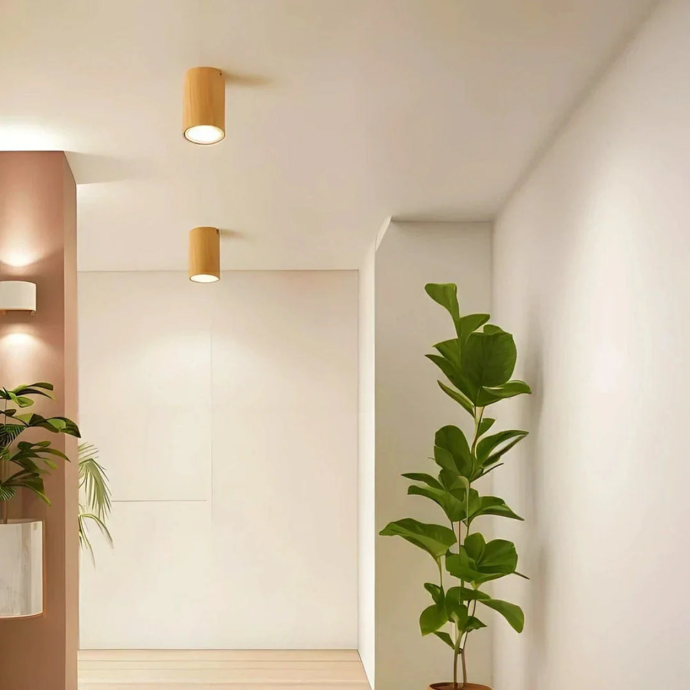 Faretto cilindrico a soffitto LED dimmerabile in legno stile nordico per corridoio