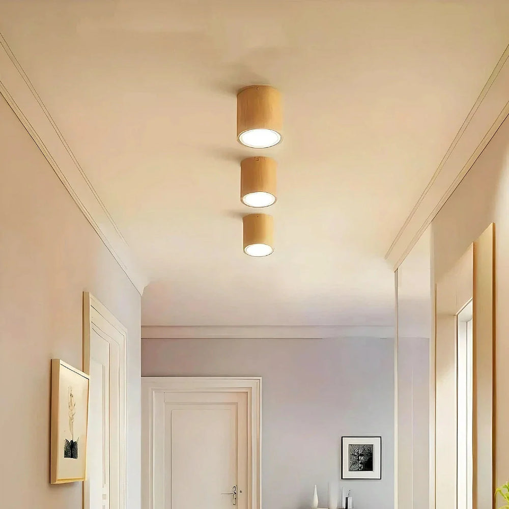 Faretto cilindrico a soffitto LED dimmerabile in legno stile nordico per corridoio