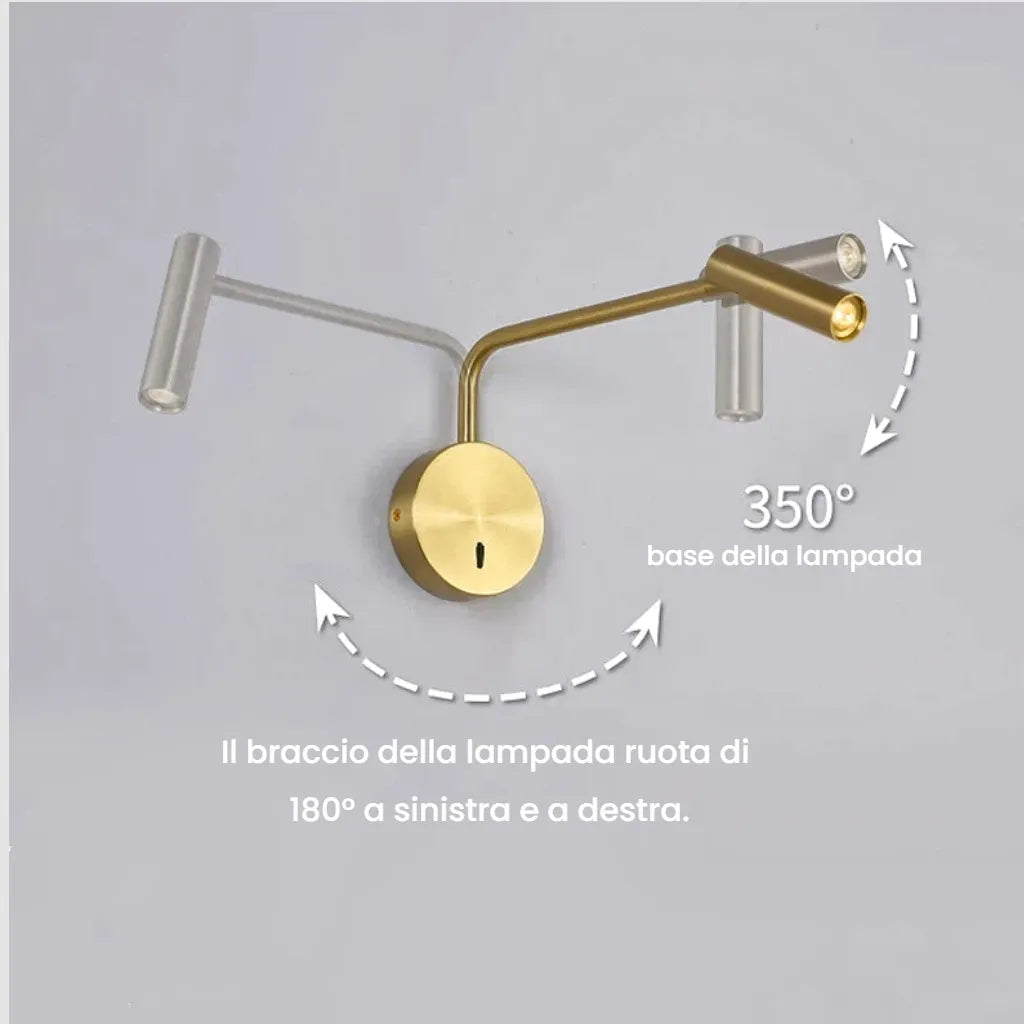 Applique da parete con braccio orientabile moderna per camera da letto con interruttore integrato