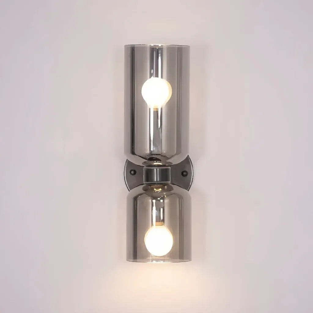 Applique da parete moderna a doppia luce con vetro cilindrico per camera da letto