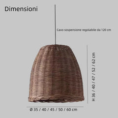 Lampada a sospensione in rattan a campana dimmerabile per sala da pranzo