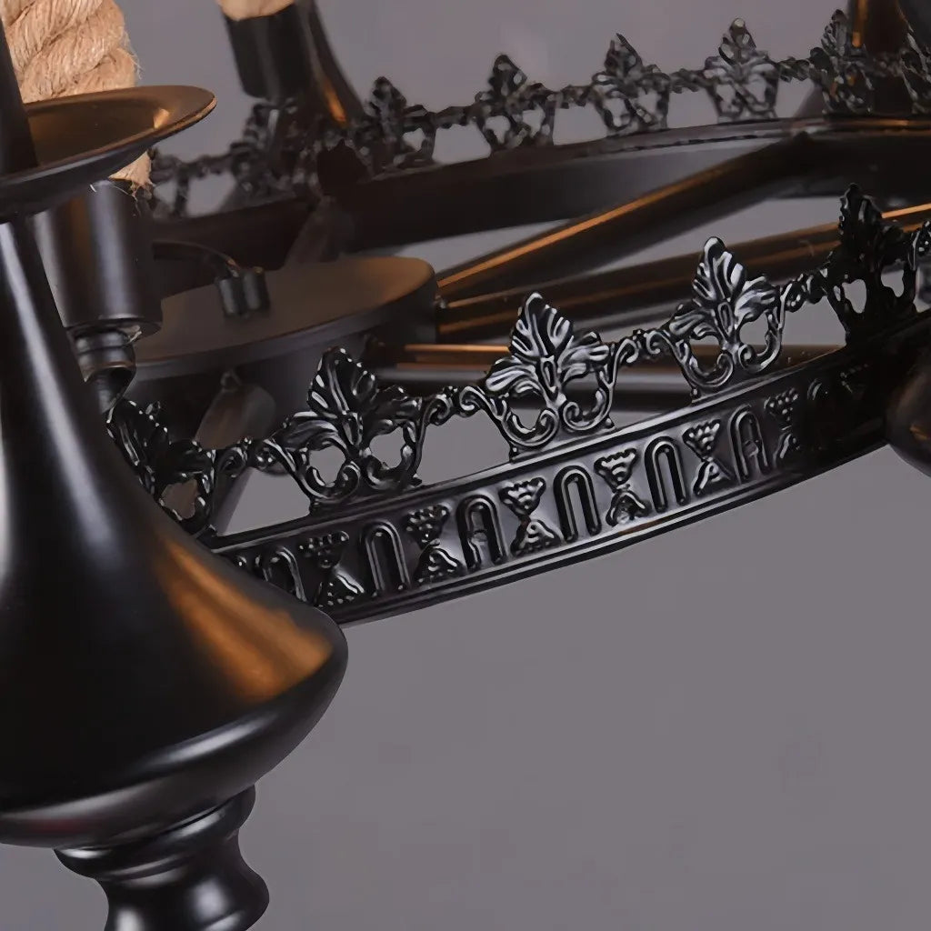 Lampadario vintage in ferro battuto con corde decorative per soggiorno