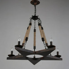 Lampadario rustico in ferro battuto stile candela con corde decorative per soggiorno