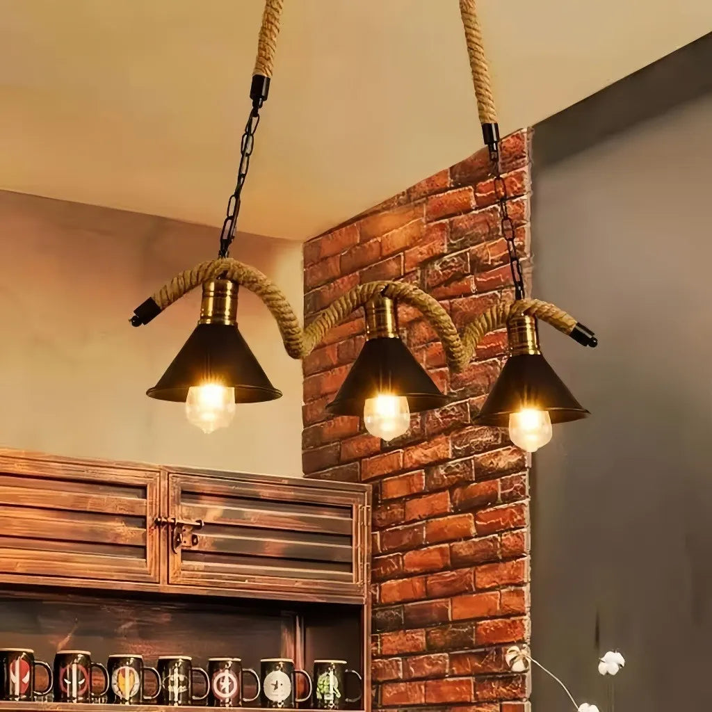 Lampadario a sospensione in corda di canapa dal design industriale per sala da pranzo