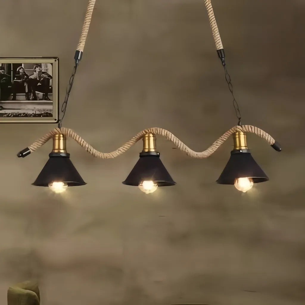 Lampadario a sospensione in corda di canapa dal design industriale per sala da pranzo