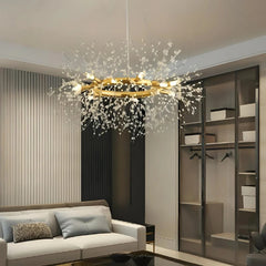 Lampadario LED stile sputnik in cristallo con struttura ad anello oro per soggiorno