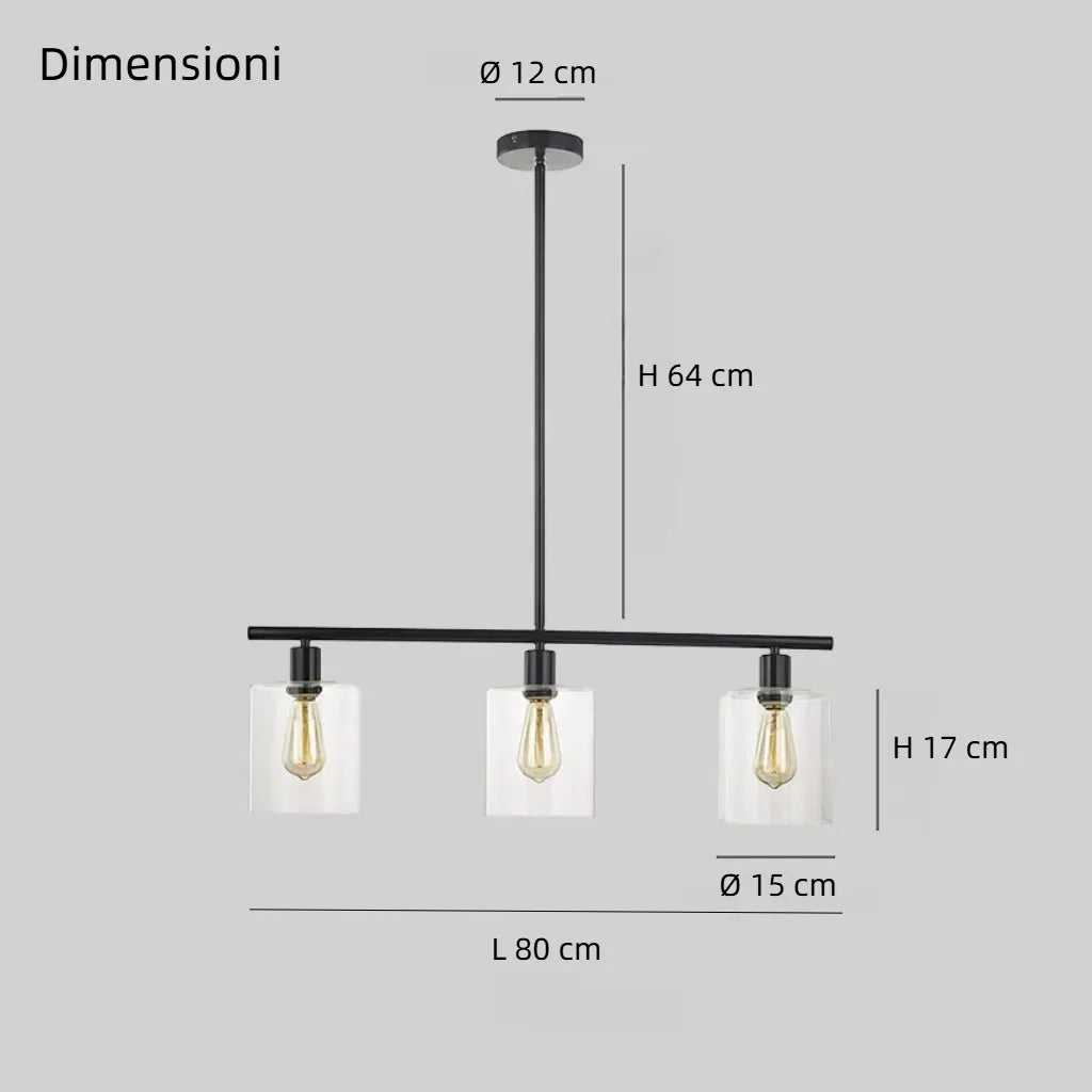 Lampada a sospensione minimalista industriale a 3 luci dimmerabile per sala pranzo