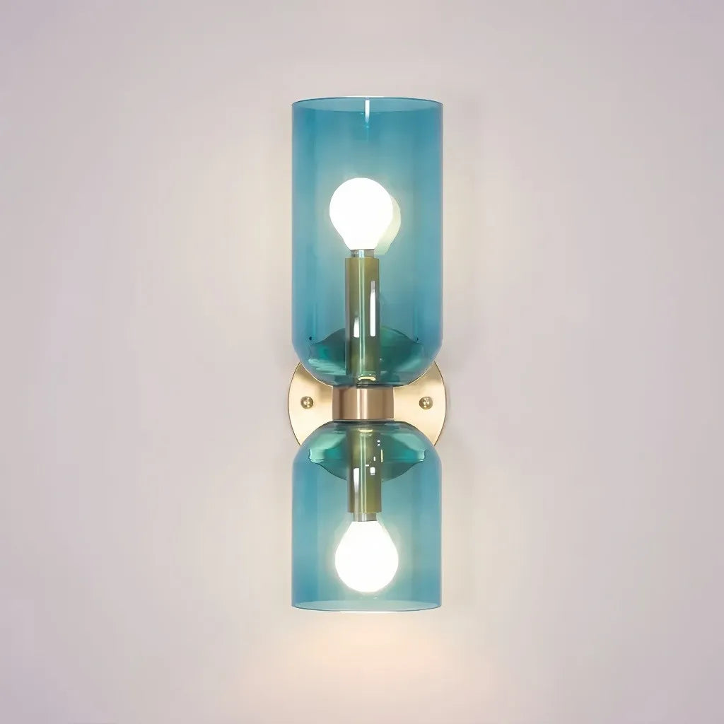 Applique da parete moderna a doppia luce con vetro cilindrico per camera da letto