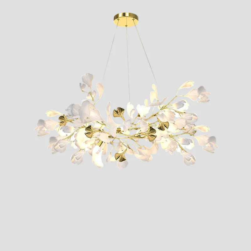 Lampadario moderno in ceramica con foglie di ginkgo bianche per soggiorno