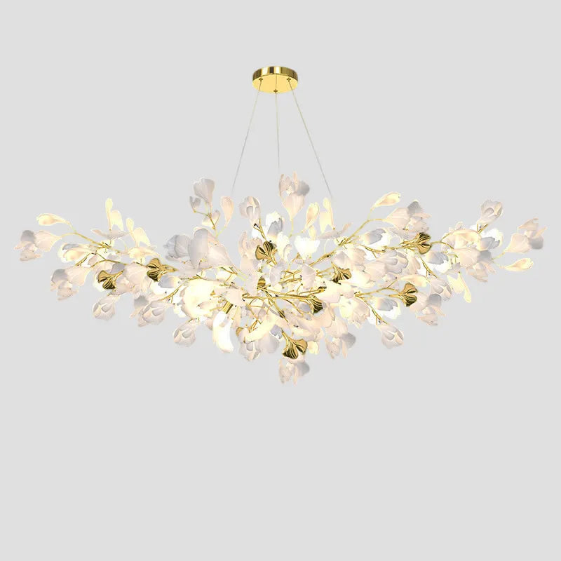Lampadario moderno in ceramica con foglie di ginkgo bianche per soggiorno