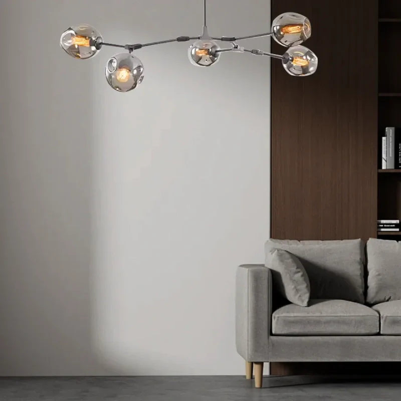 Lampadario a bracci moderno orientabile in vetro nero per soggiorno