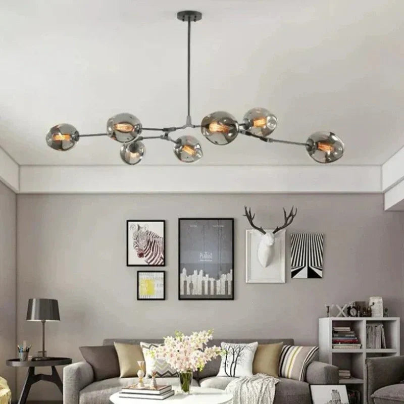 Lampadario a bracci moderno orientabile in vetro nero per soggiorno