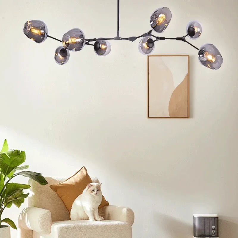 Lampadario a bracci moderno orientabile in vetro nero per soggiorno