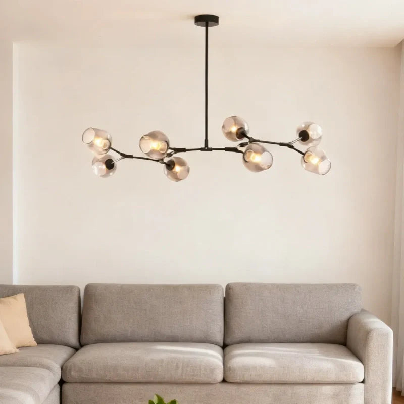 Lampadario a bracci moderno orientabile in vetro nero per soggiorno