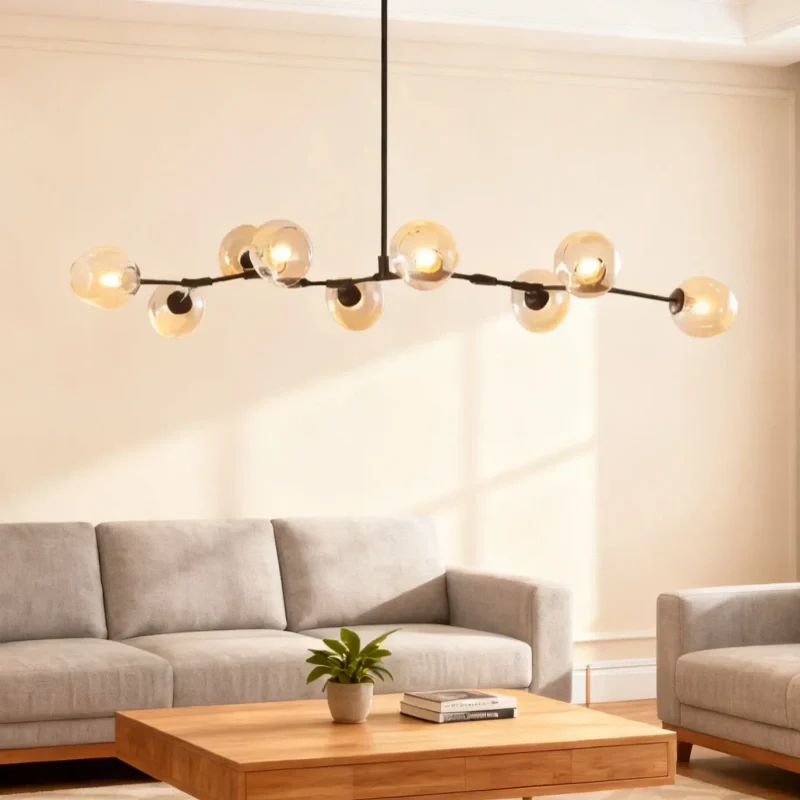 Lampadario a bracci moderno orientabile in vetro nero per soggiorno