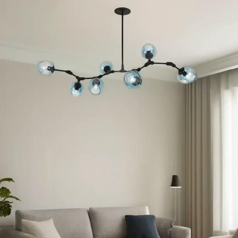 Lampadario a bracci moderno orientabile in vetro nero per soggiorno