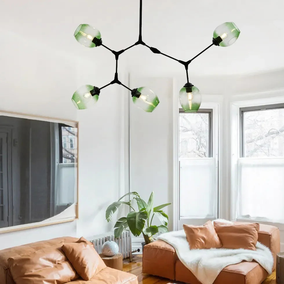 Lampadario a bracci moderno orientabile in vetro nero per soggiorno