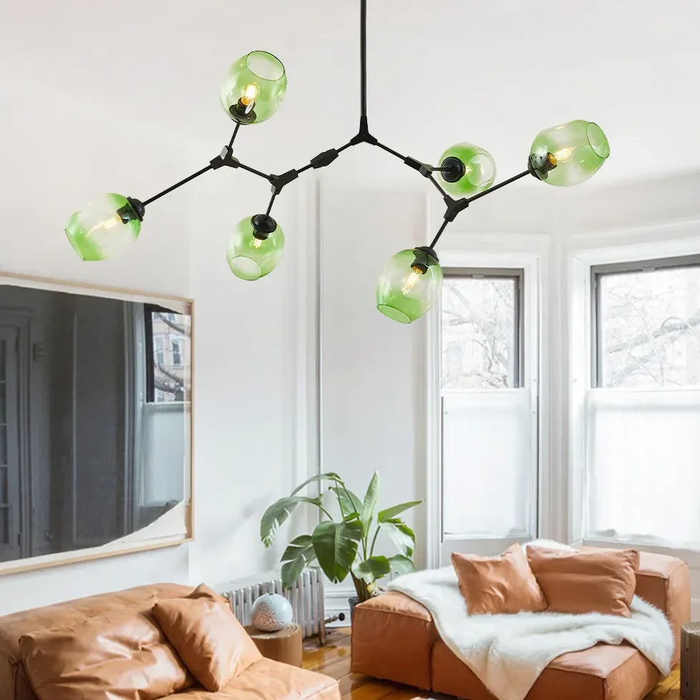 Lampadario a bracci moderno orientabile in vetro nero per soggiorno
