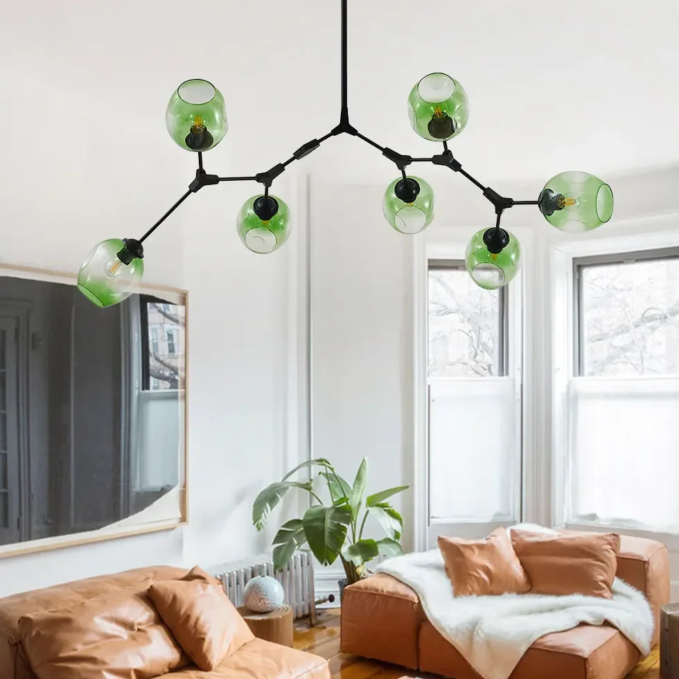 Lampadario a bracci moderno orientabile in vetro nero per soggiorno