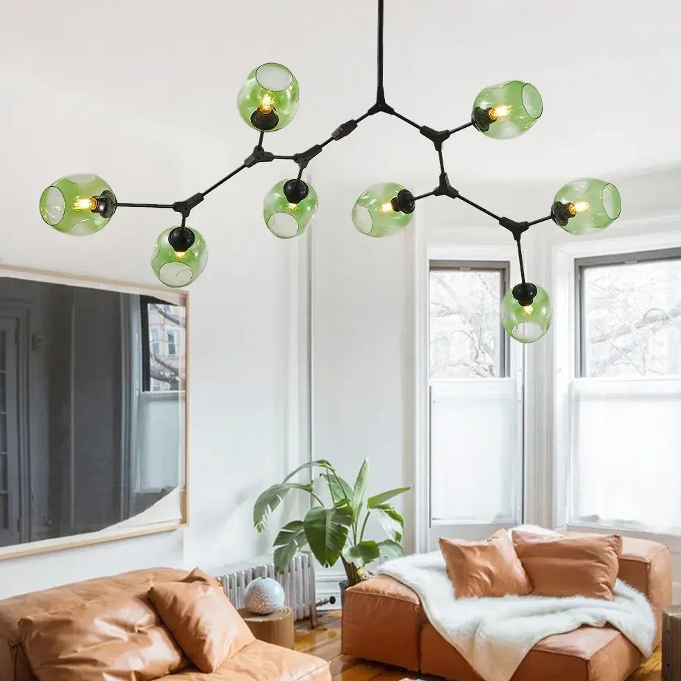 Lampadario a bracci moderno orientabile in vetro nero per soggiorno