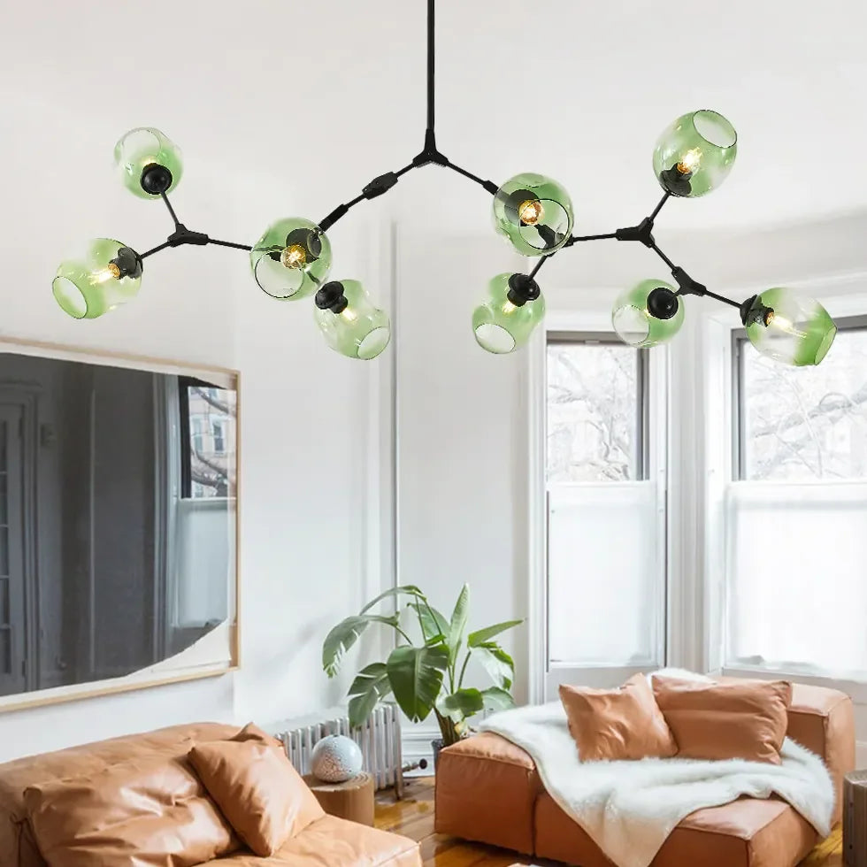 Lampadario a bracci moderno orientabile in vetro nero per soggiorno