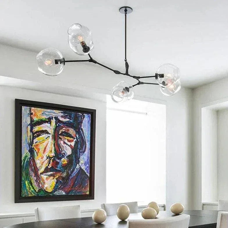 Lampadario a bracci moderno orientabile in vetro nero per soggiorno