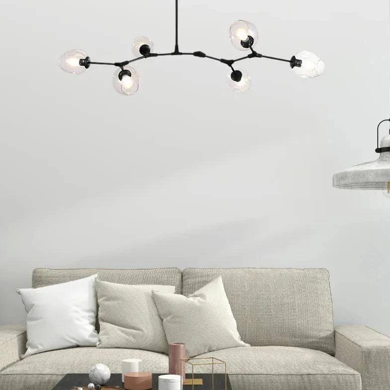 Lampadario a bracci moderno orientabile in vetro nero per soggiorno