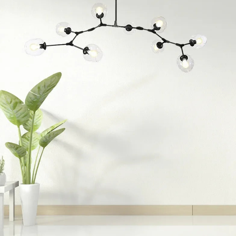 Lampadario a bracci moderno orientabile in vetro nero per soggiorno