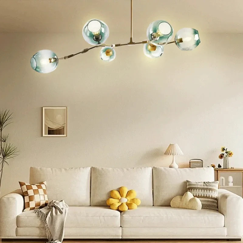Lampadario a bracci moderno orientabile in vetro oro a più luci per soggiorno