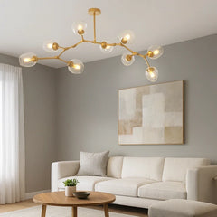 Lampadario a bracci moderno orientabile in vetro oro a più luci per soggiorno