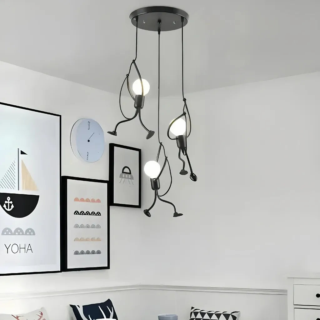 Lampada a sospensione moderna in ferro con figura umana stilizzata per camera da letto