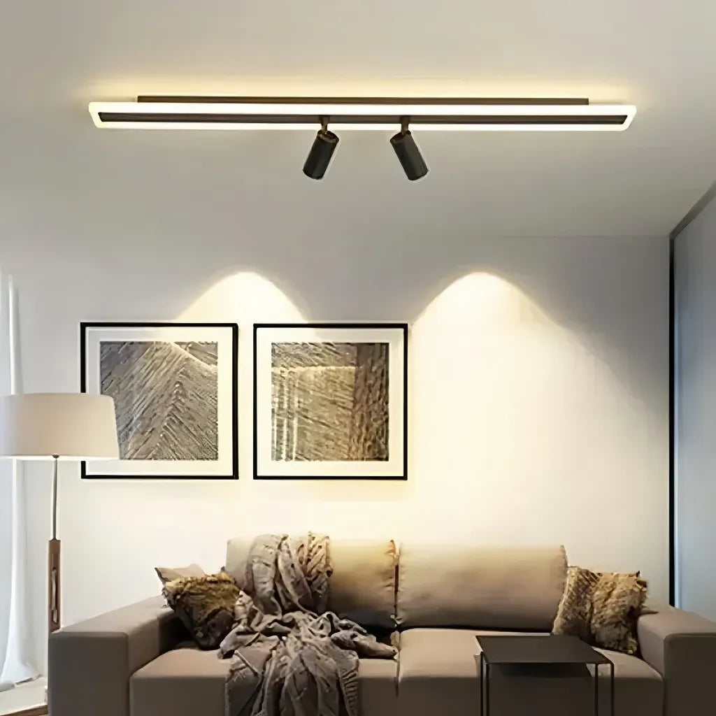 Plafoniera lineare con faretti LED orientabili dimmerabile dal design moderno per soggiorno