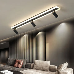 Plafoniera lineare con faretti LED orientabili dimmerabile dal design moderno per soggiorno