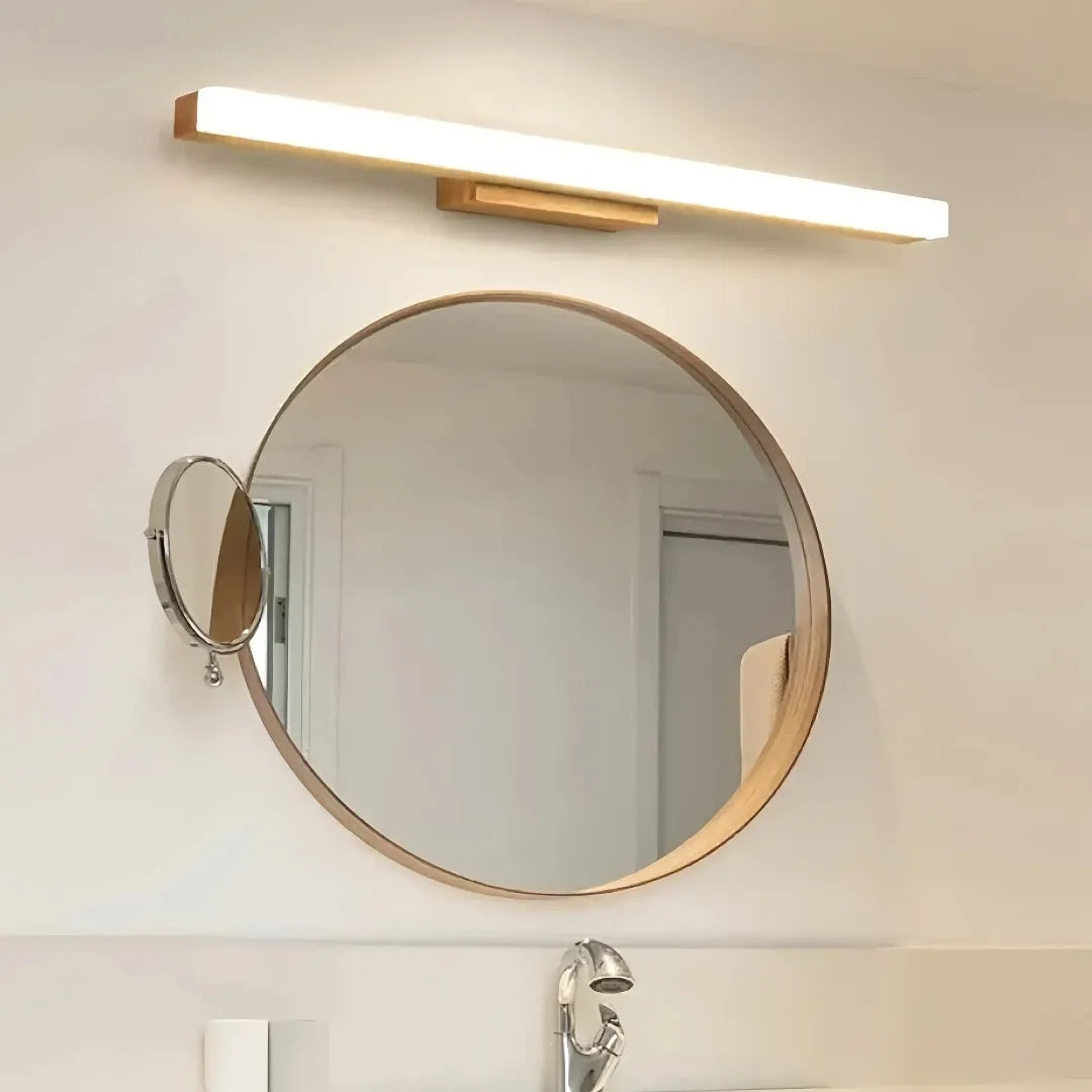 Applique specchio bagno LED lineare dimmerabile in legno in stile nordico