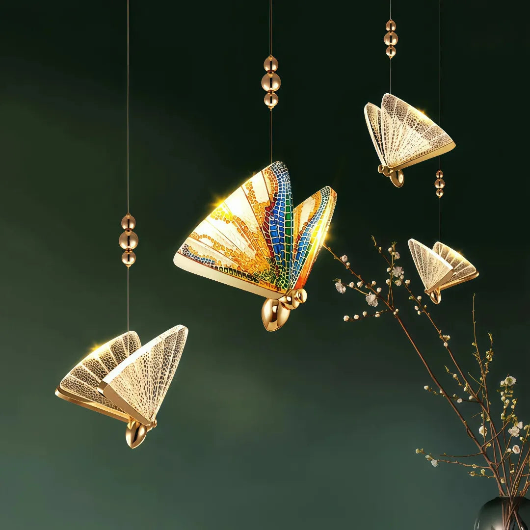 Lampada a sospensione LED dimmerabile design farfalla moderna per camera da letto
