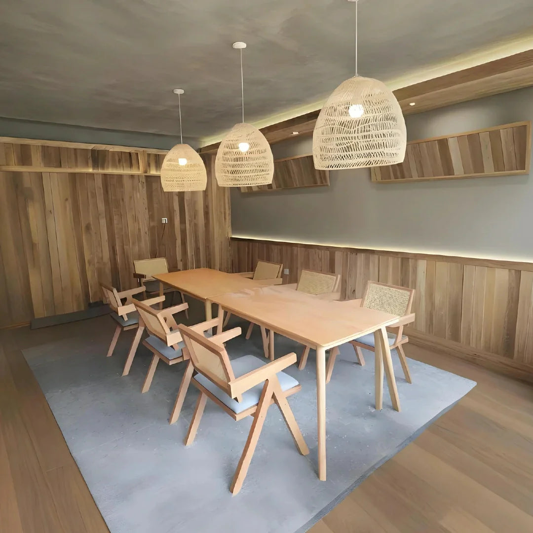 Lampadario a sospensione in rattan naturale a forma di lanterna per sala da pranzo