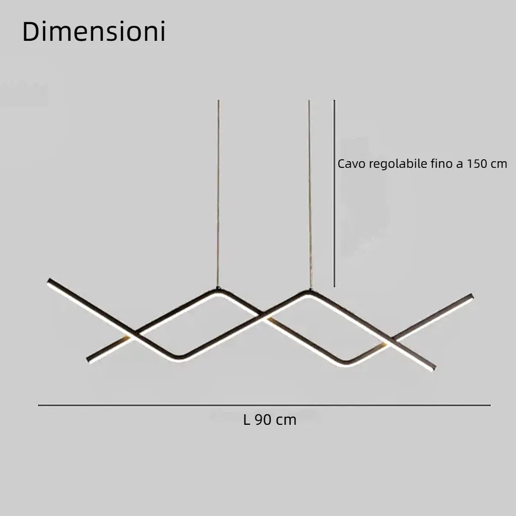 Lampada a sospensione minimalista a zigzag con LED dimmerabile per sala pranzo