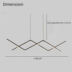 Lampada a sospensione minimalista a zigzag con LED dimmerabile per sala pranzo