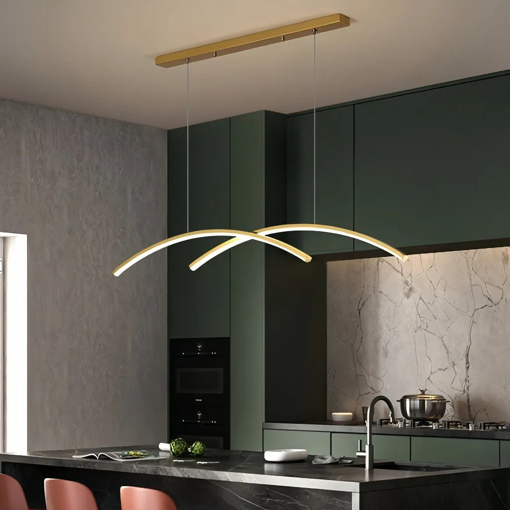 Lampada a sospensione curva minimalista con LED dimmerabile per isola cucina