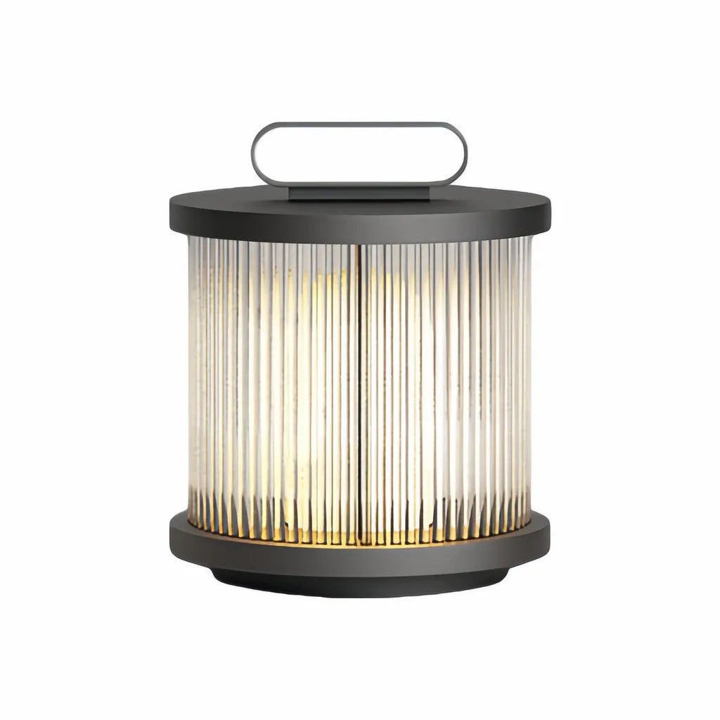 Lanterna da terra per esterno portatile e ricaricabile contemporanea a LED cilindrica in vetro scanalato